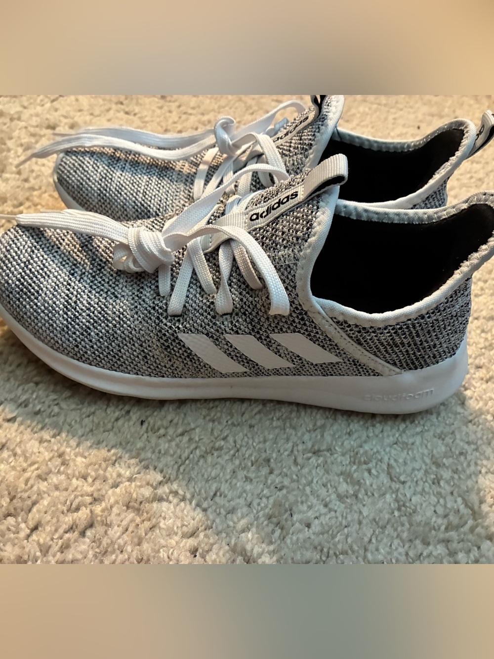 adidas Women’s Knit Cloudfoam Sneakers in Light Gray and White